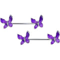 BodyCandy 14G 9/16 Clear Gem Chunky Butterfly Purple Barbell Nipple Ring Set — main product shot