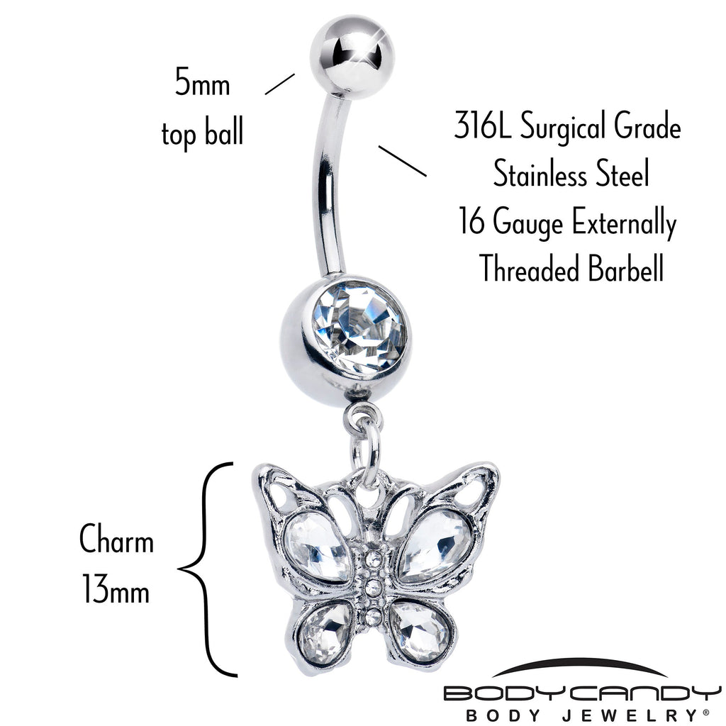 BodyCandy Clear Gem Butterfly Beauty Bling Dangle Belly Ring — detail close-up