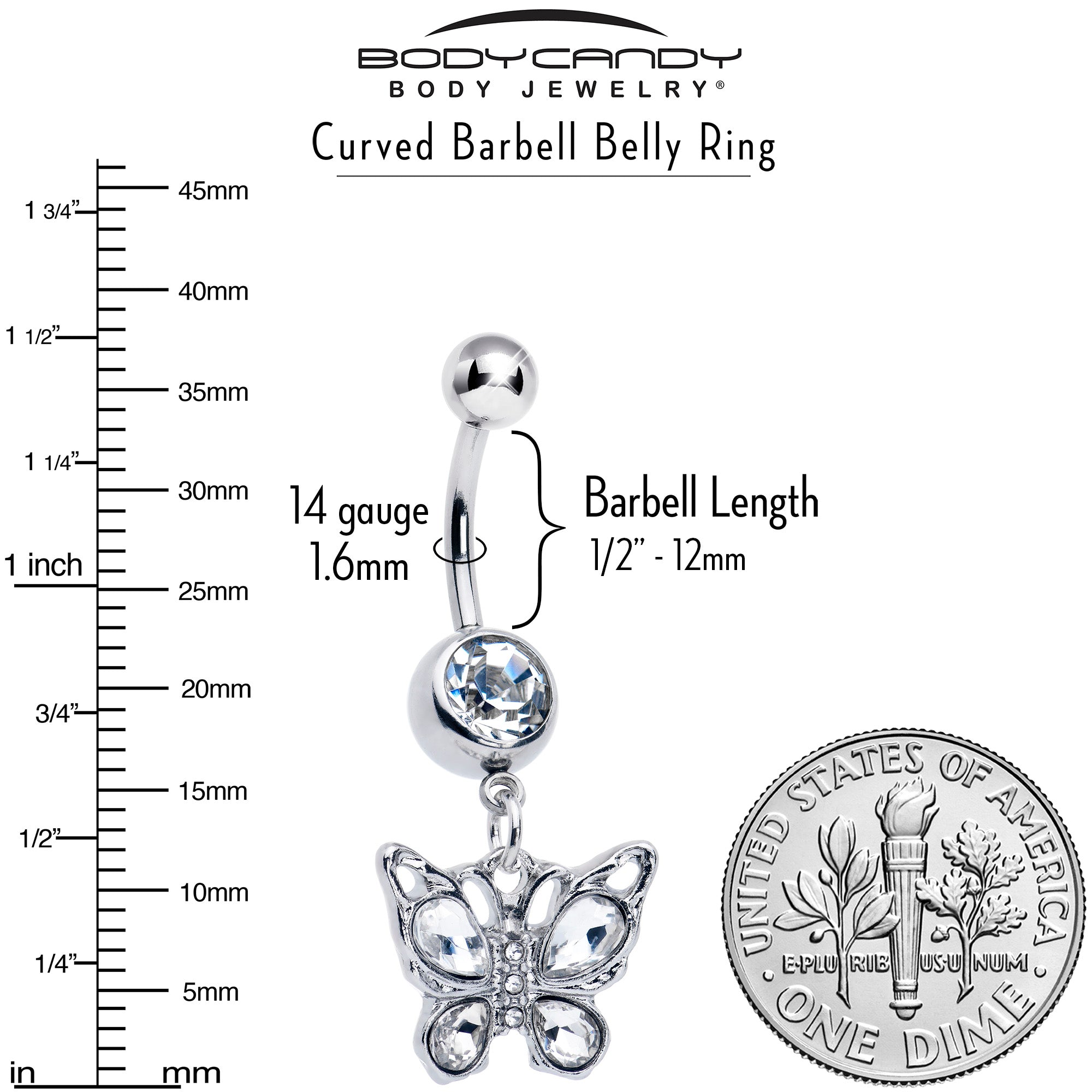 BodyCandy Clear Gem Butterfly Beauty Bling Dangle Belly Ring — lifestyle context