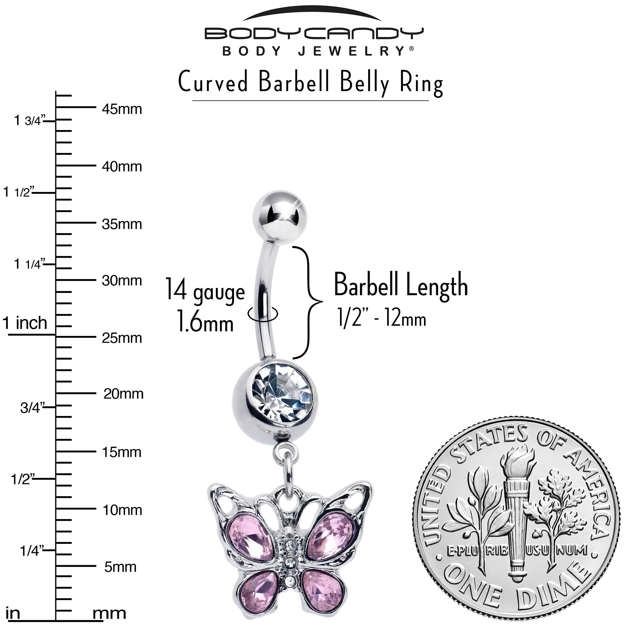 BodyCandy Pink Gem Butterfly Beauty Bling Dangle Belly Ring — lifestyle context