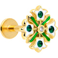 BodyCandy 16G 1/4 Green Gem Gold Tone Flower Wreath Flatback Stud — main product shot