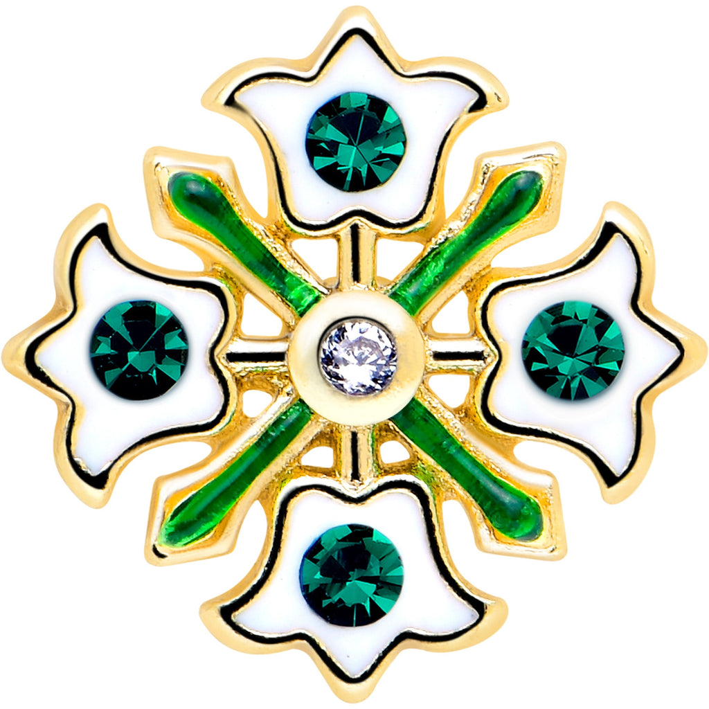 BodyCandy 16G 1/4 Green Gem Gold Tone Flower Wreath Flatback Stud — lifestyle context