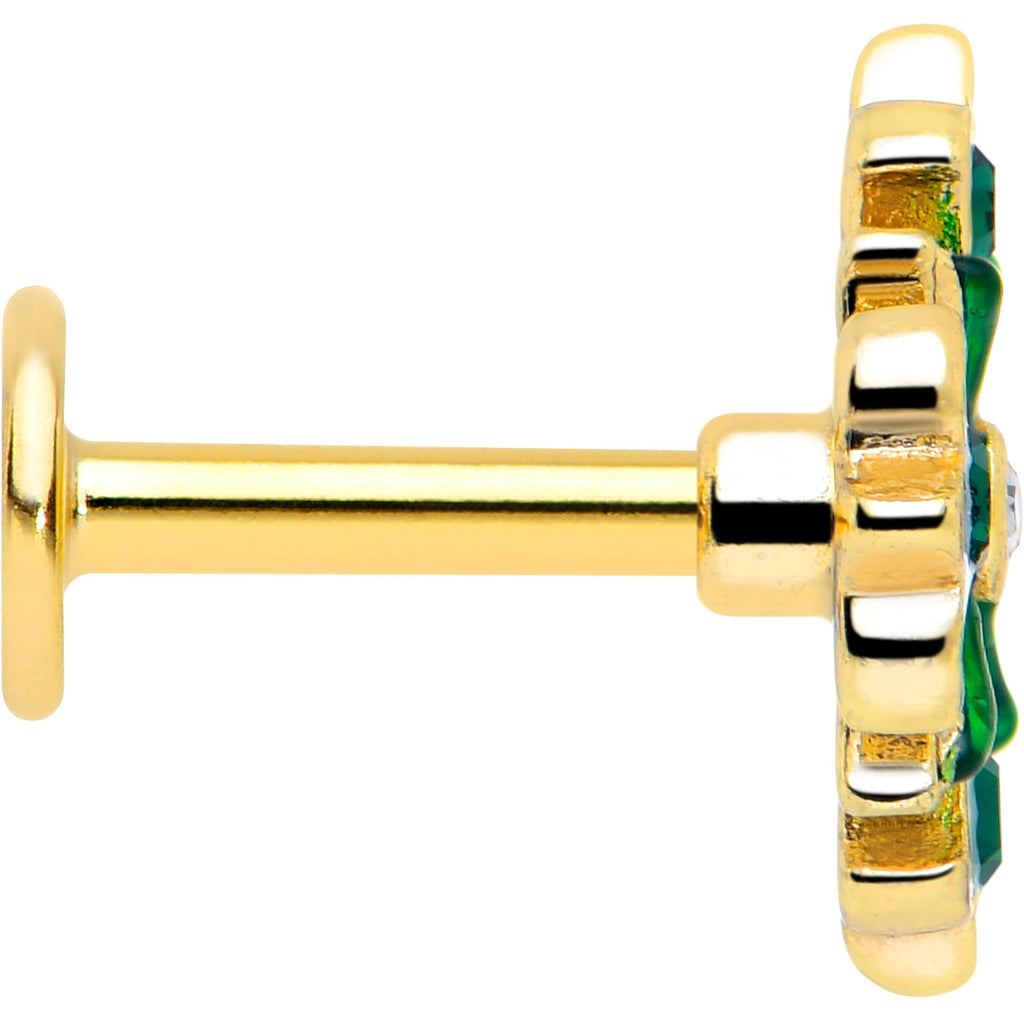 BodyCandy 16G 1/4 Green Gem Gold Tone Flower Wreath Flatback Stud — side view