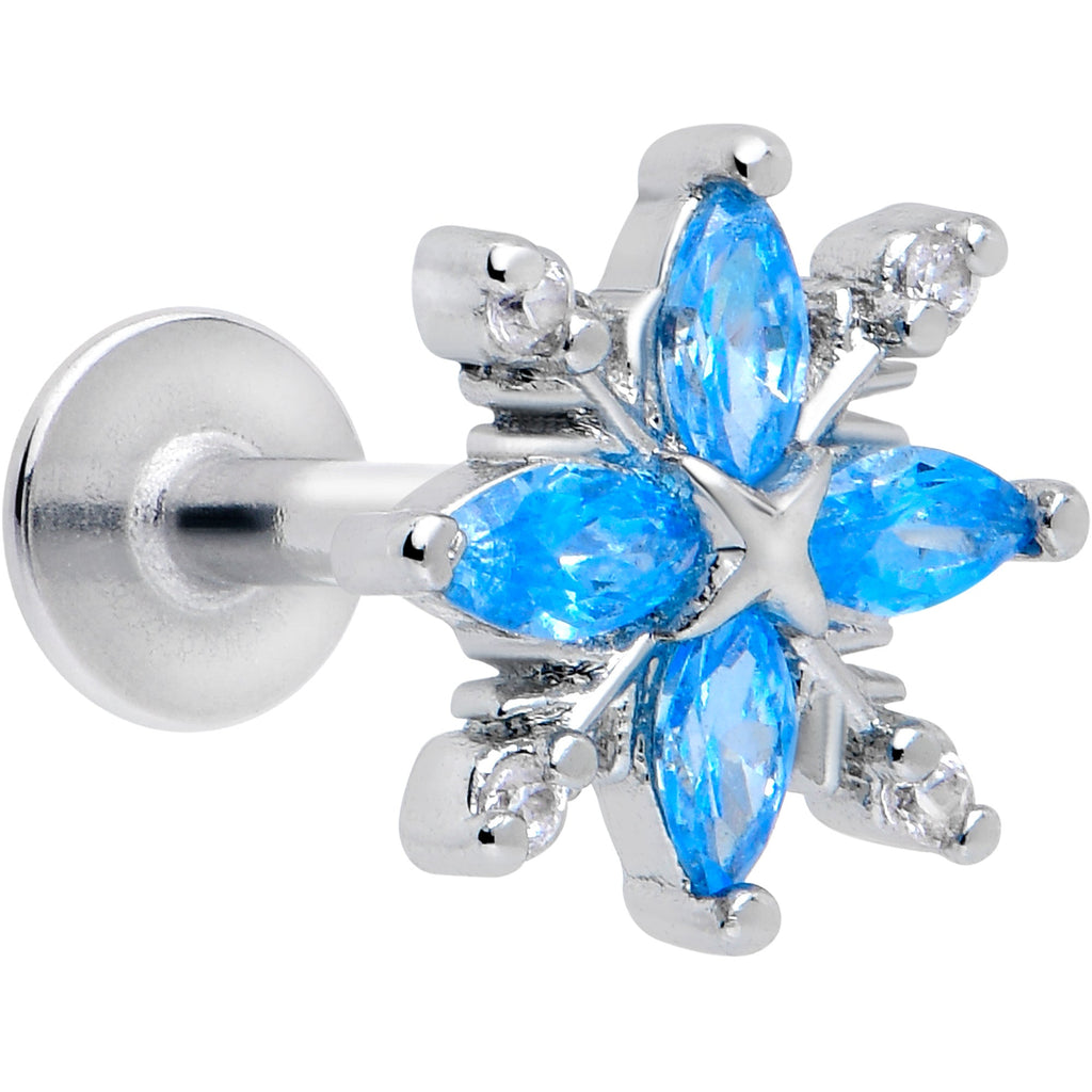 BodyCandy 16G 1/4 Blue CZ Gem Classic Flower Flatback Stud — main product shot