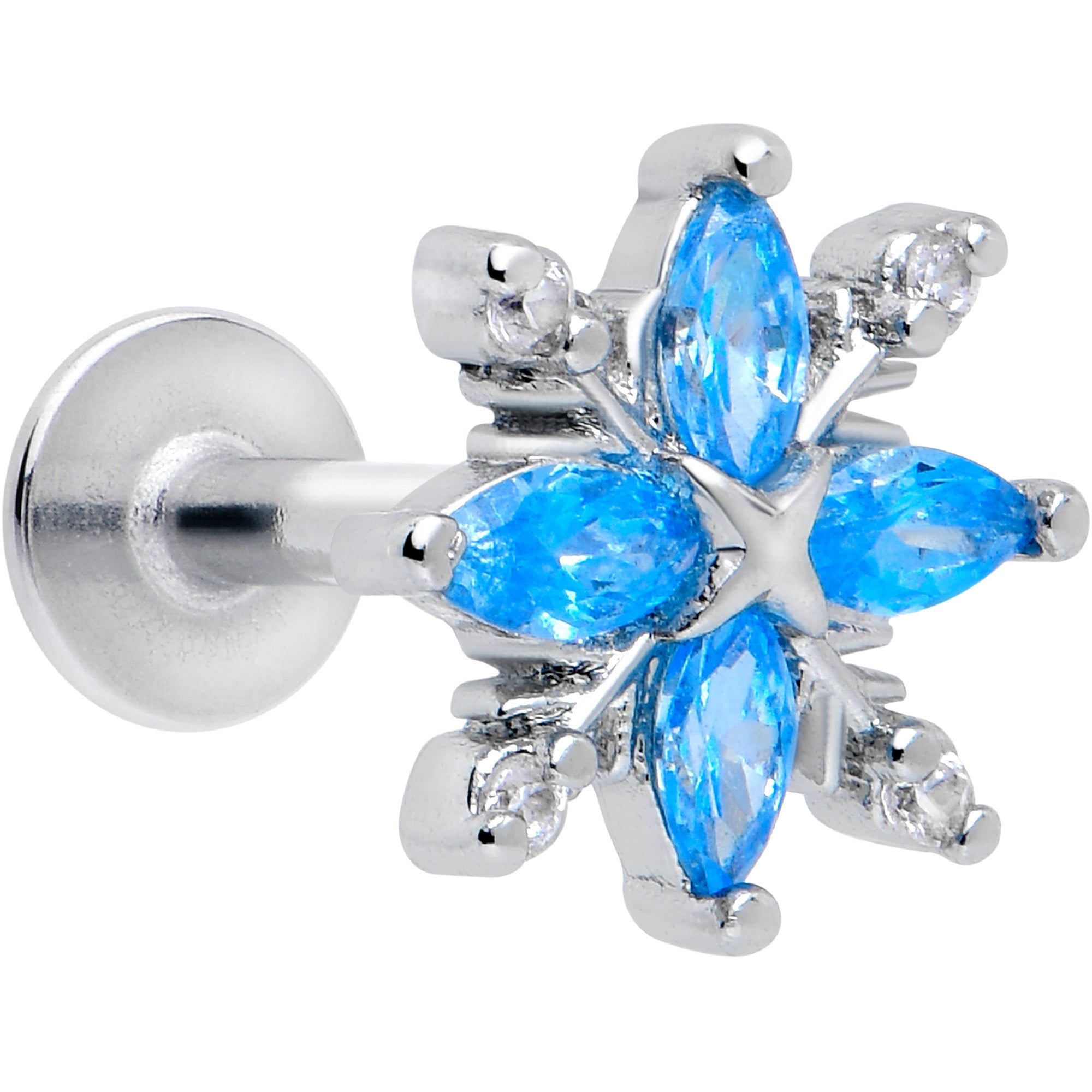 BodyCandy 16G 1/4 Blue CZ Gem Classic Flower Flatback Stud — main product shot