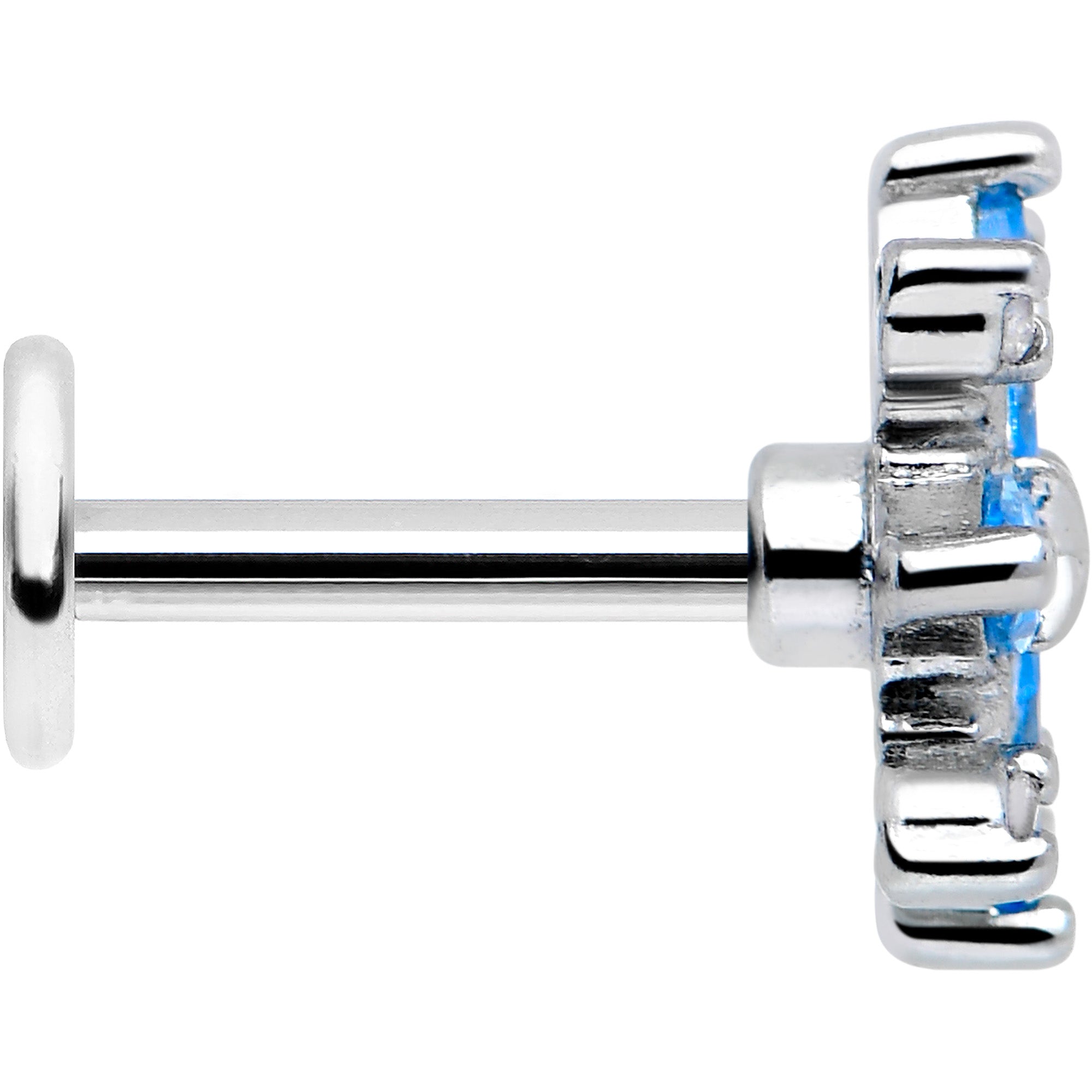 BodyCandy 16G 1/4 Blue CZ Gem Classic Flower Flatback Stud — side view