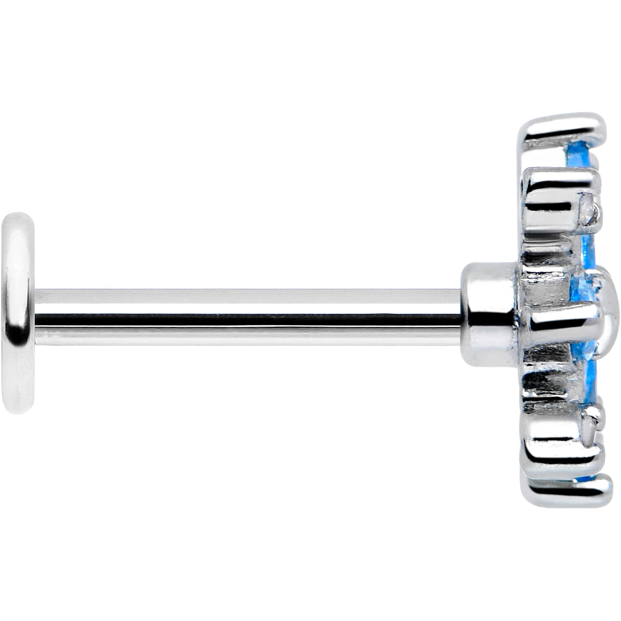 BodyCandy 16G 5/16 Blue CZ Gem Classic Flower Flatback Stud — side view