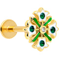 BodyCandy 16G 5/16 Green CZ Gem Gold Tone Flower Wreath Flatback Stud — main product shot
