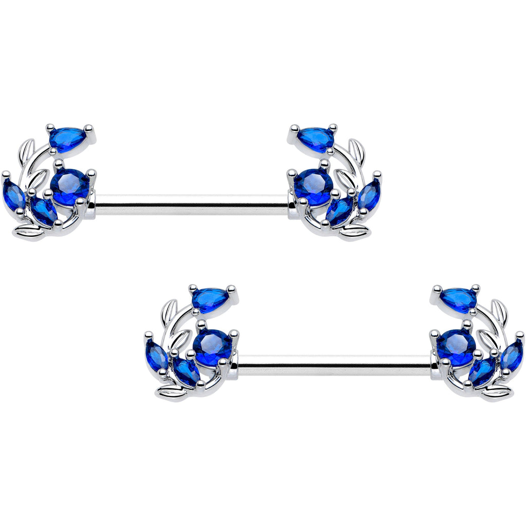 BodyCandy 14G 9/16 Blue Gem Twining Vine Barbell Nipple Ring Set — main product shot