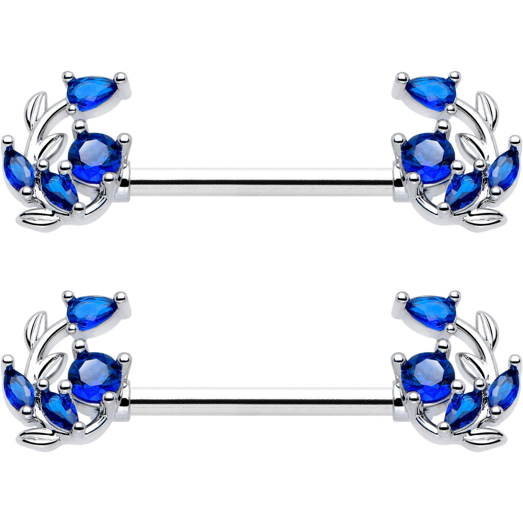 BodyCandy 14G 9/16 Blue Gem Twining Vine Barbell Nipple Ring Set — side view