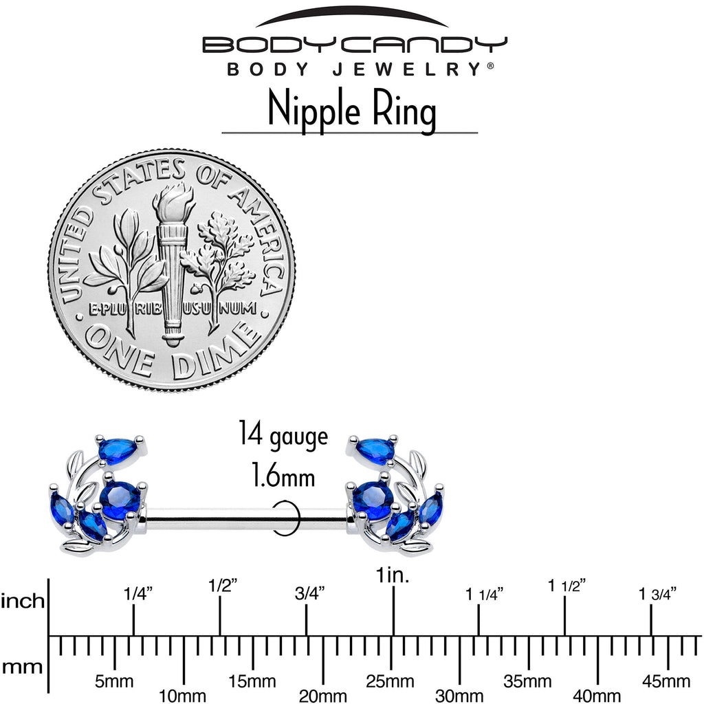 BodyCandy 14G 9/16 Blue Gem Twining Vine Barbell Nipple Ring Set — back view