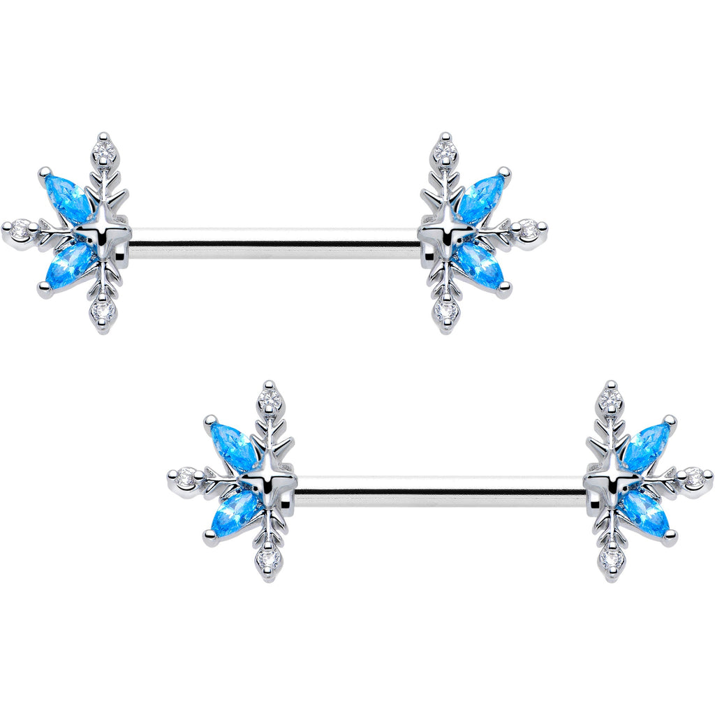 BodyCandy 14G 9/16 Blue CZ Gem Classic Flower Barbell Nipple Ring Set — main product shot
