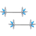 BodyCandy 14G 9/16 Blue CZ Gem Classic Flower Barbell Nipple Ring Set — main product shot