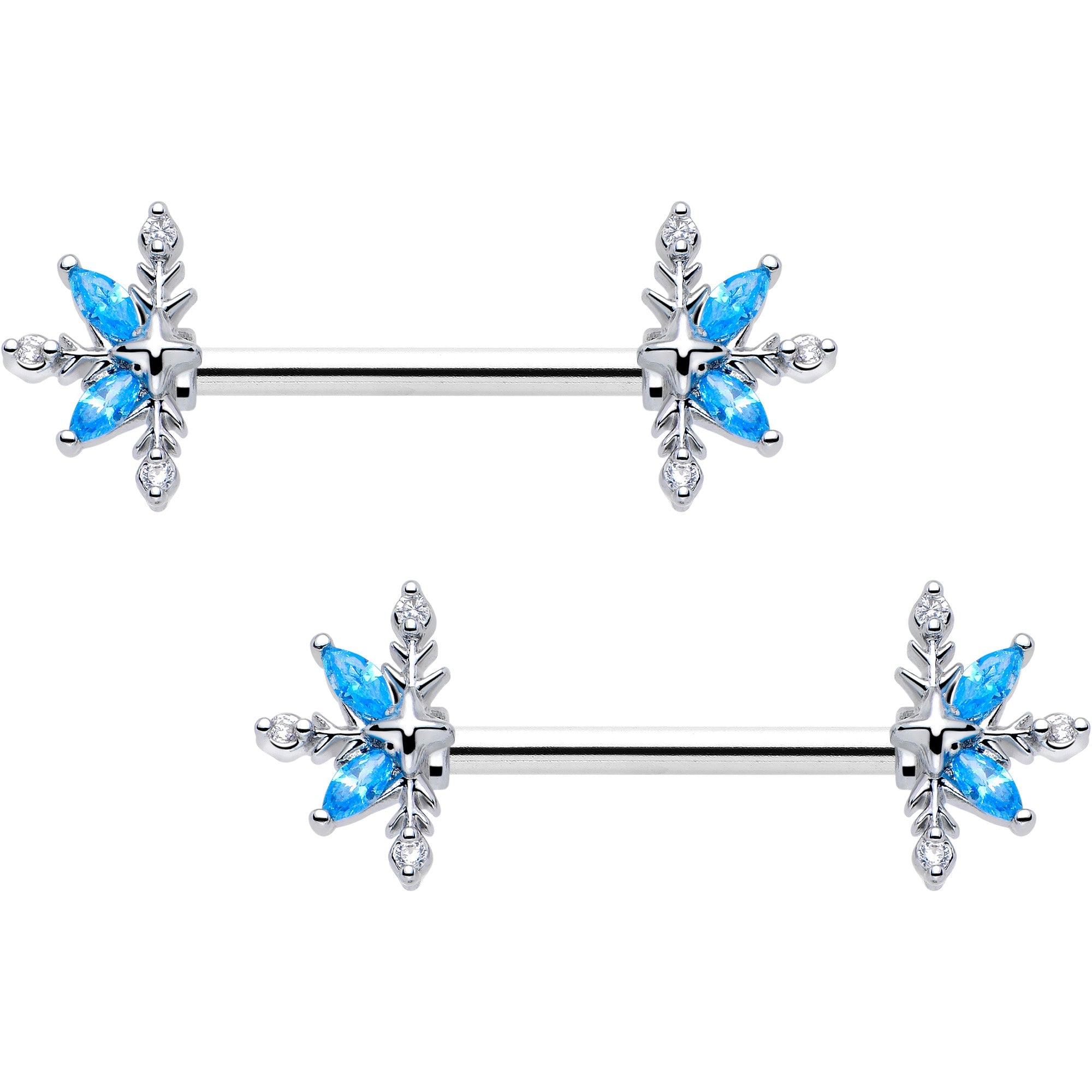 BodyCandy 14G 9/16 Blue CZ Gem Classic Flower Barbell Nipple Ring Set — main product shot