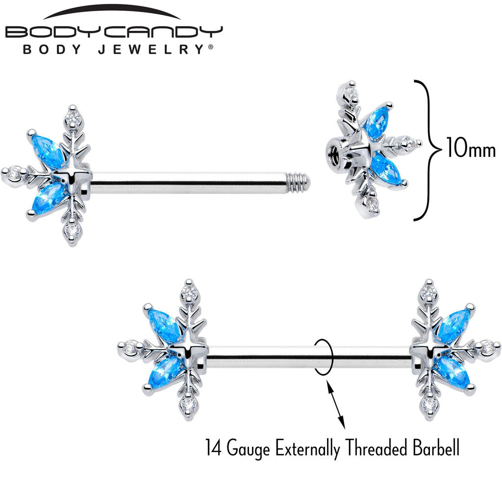 BodyCandy 14G 9/16 Blue CZ Gem Classic Flower Barbell Nipple Ring Set — lifestyle context