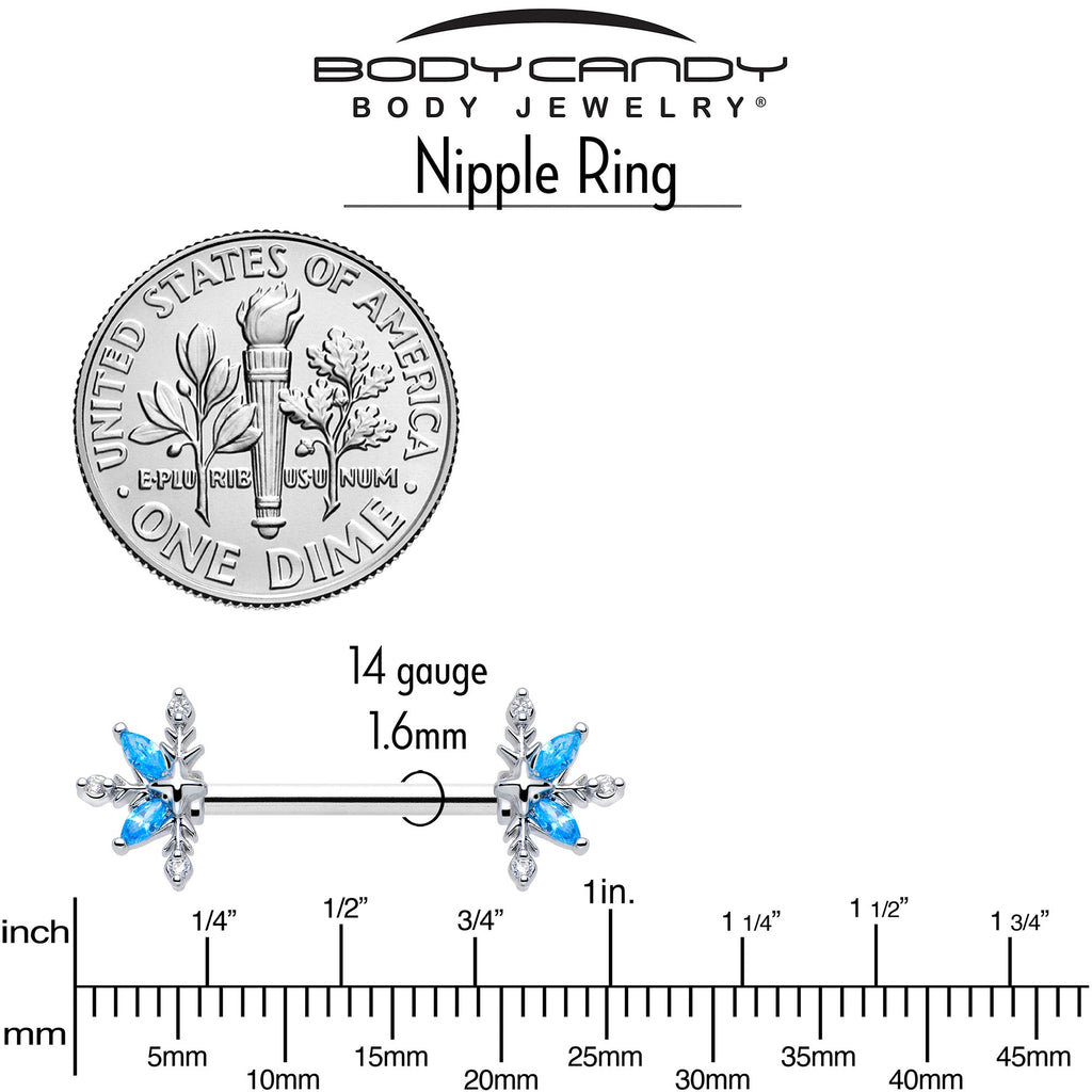 BodyCandy 14G 9/16 Blue CZ Gem Classic Flower Barbell Nipple Ring Set — back view
