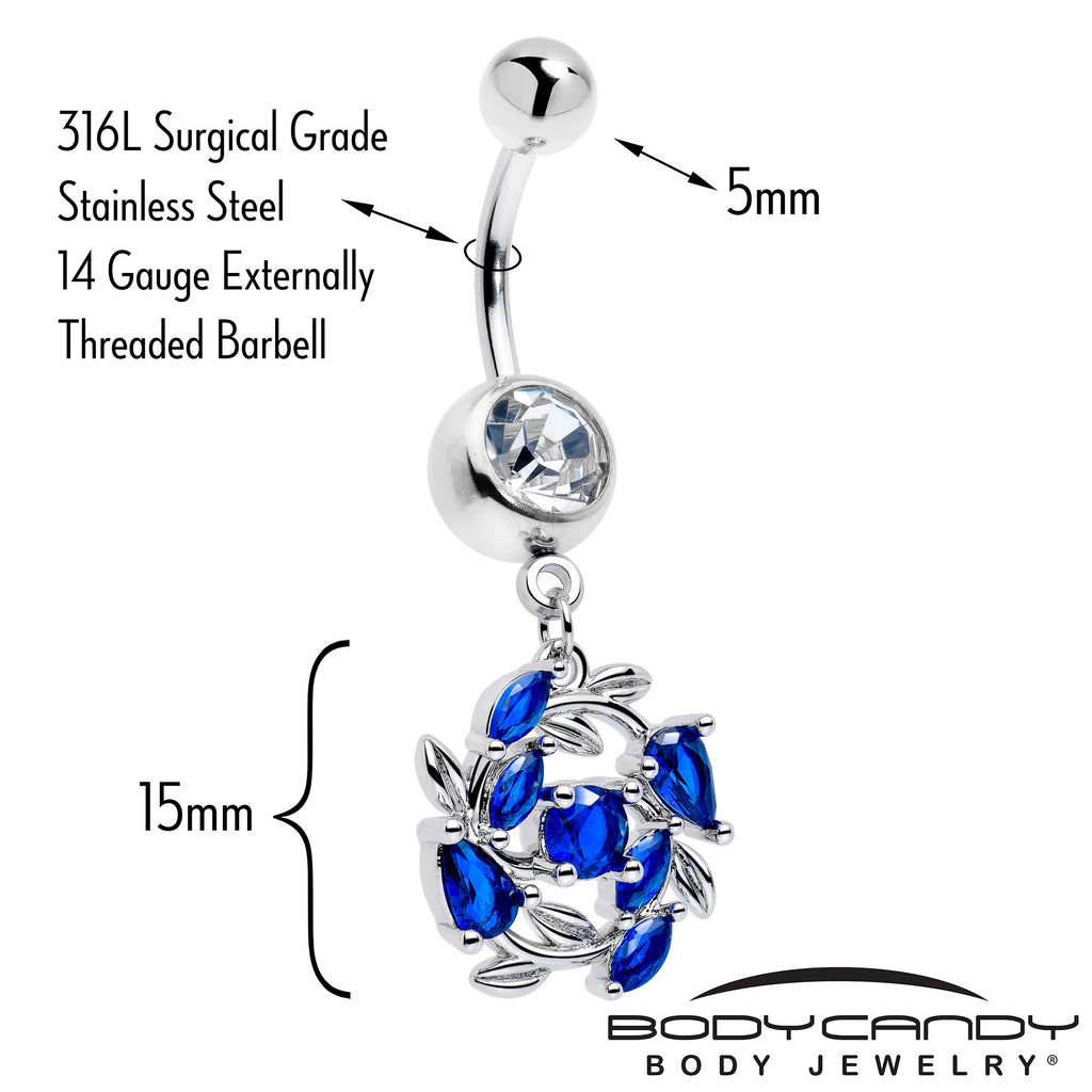 BodyCandy Clear Blue Gem Twining Vine Dangle Belly Ring — detail close-up