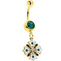 BodyCandy Green Gem Gold Tone Flower Wreath Dangle Belly Ring — main product shot