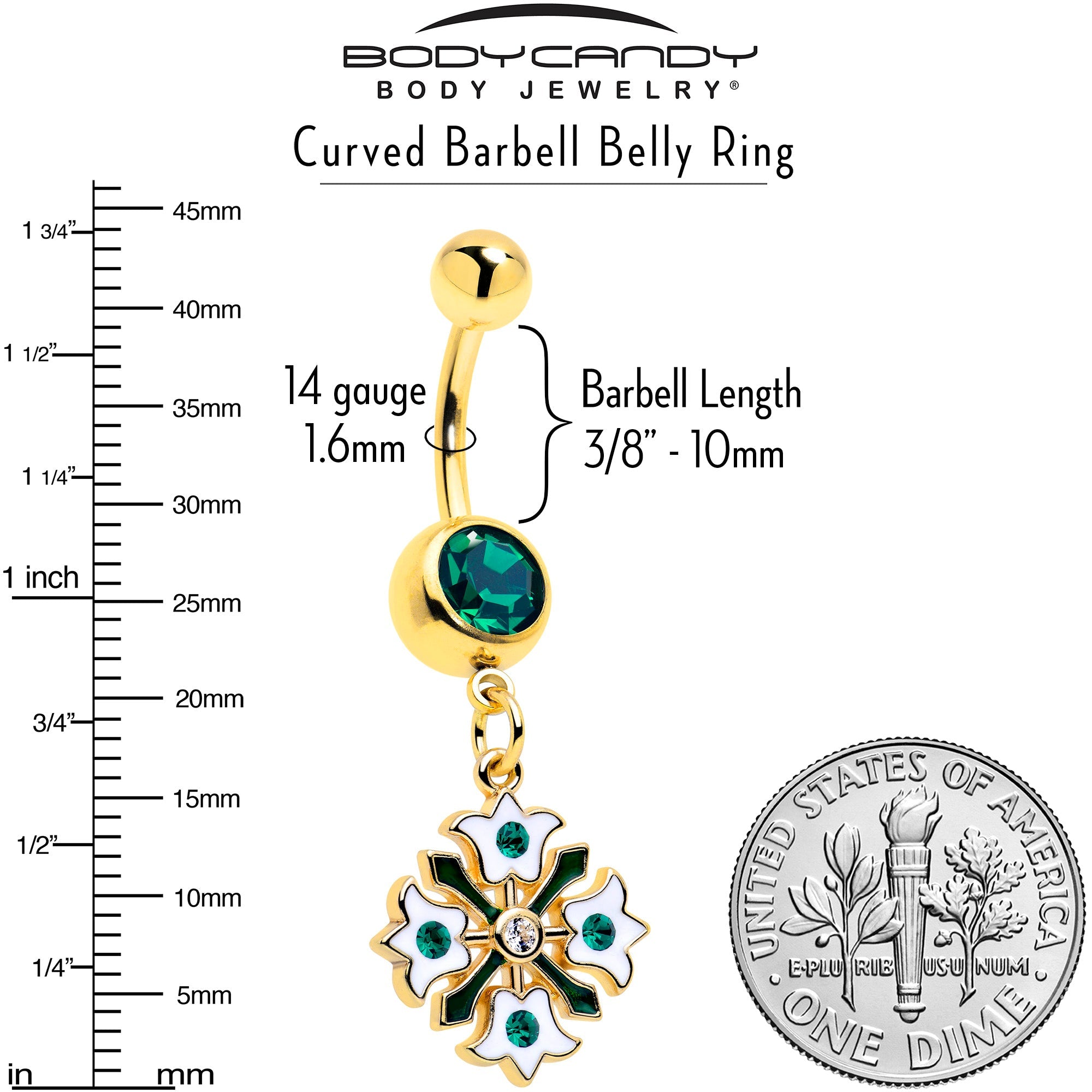BodyCandy Green Gem Gold Tone Flower Wreath Dangle Belly Ring — lifestyle context