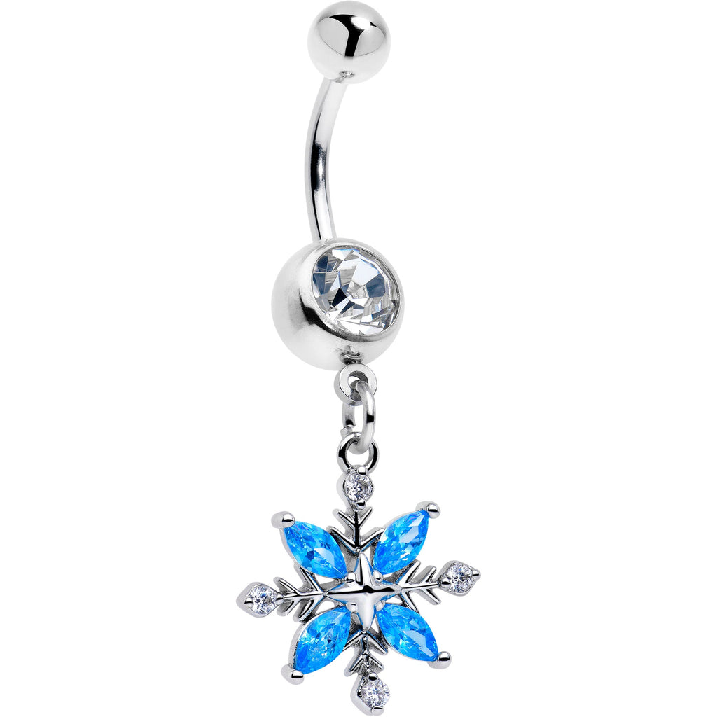 BodyCandy Clear Blue CZ Gem Classic Flower Dangle Belly Ring — main product shot