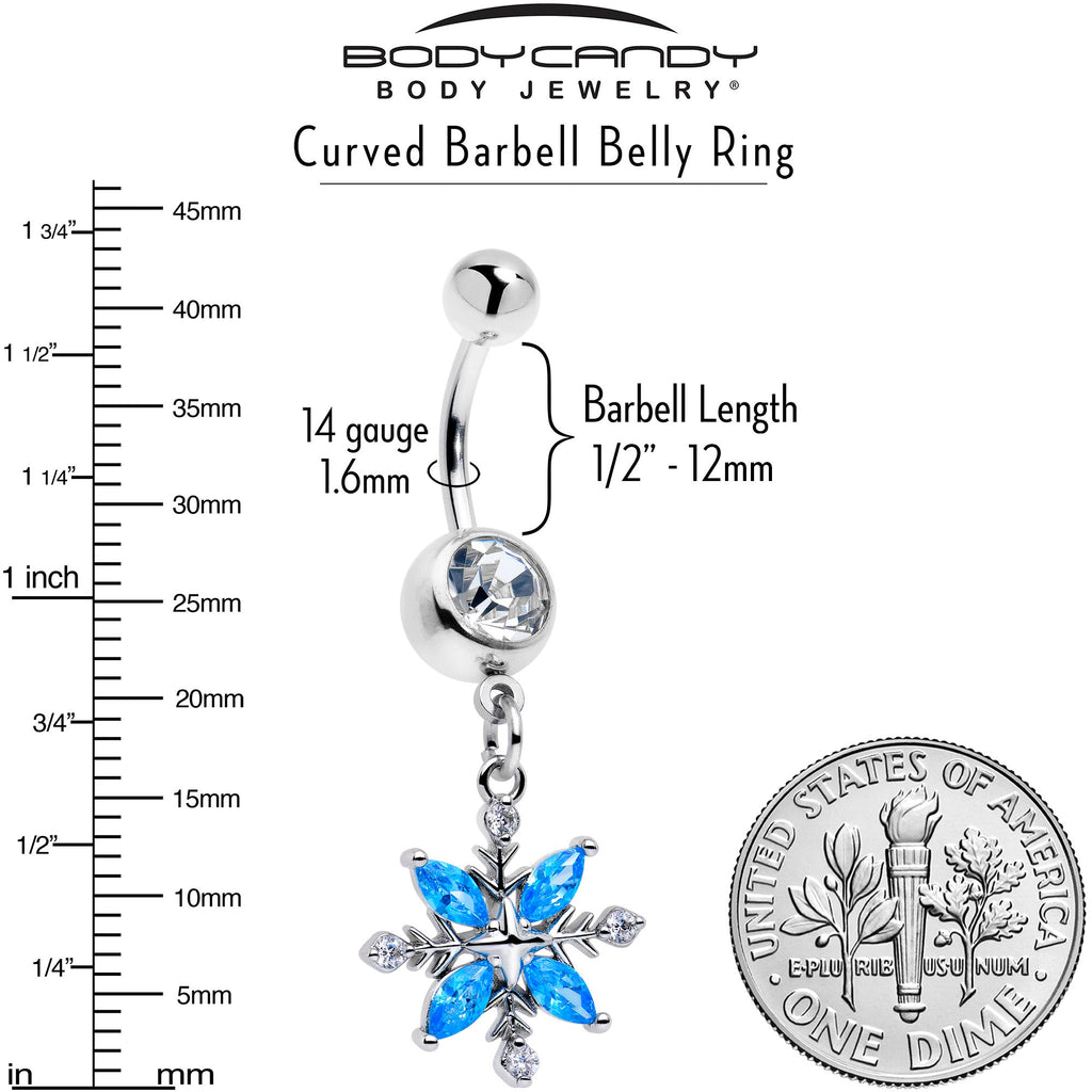 BodyCandy Clear Blue CZ Gem Classic Flower Dangle Belly Ring — lifestyle context