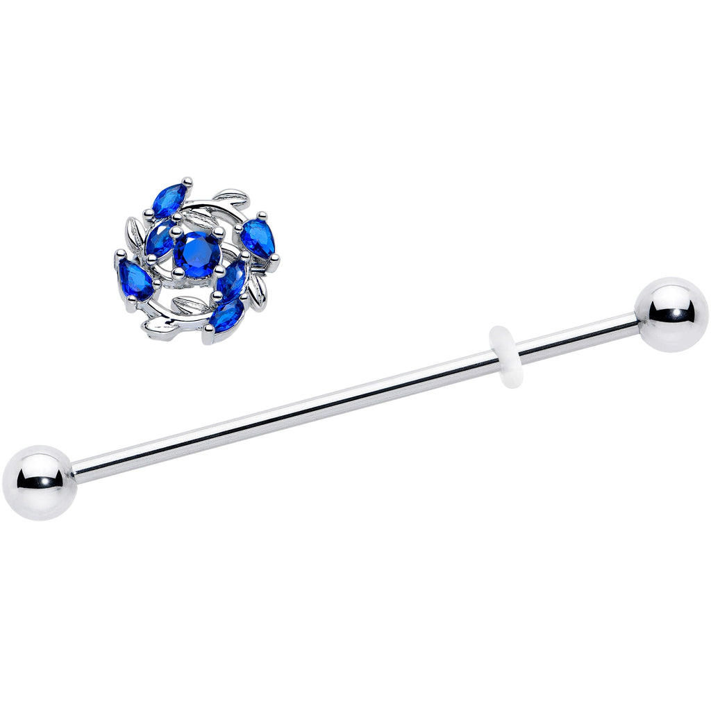 BodyCandy 14G Blue Gem Twining Vine Industrial Barbell 38mm — detail close-up