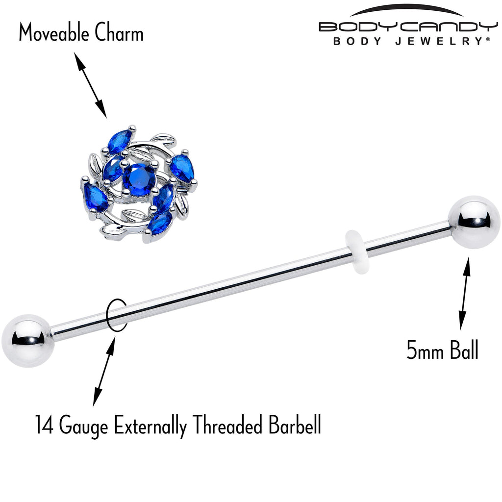 BodyCandy 14G Blue Gem Twining Vine Industrial Barbell 38mm — side view
