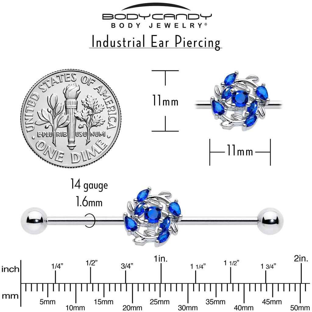 BodyCandy 14G Blue Gem Twining Vine Industrial Barbell 38mm — back view
