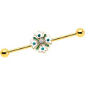 BodyCandy 14G Green Gem Gold Tone Flower Wreath Industrial Barbell 38mm — main product shot