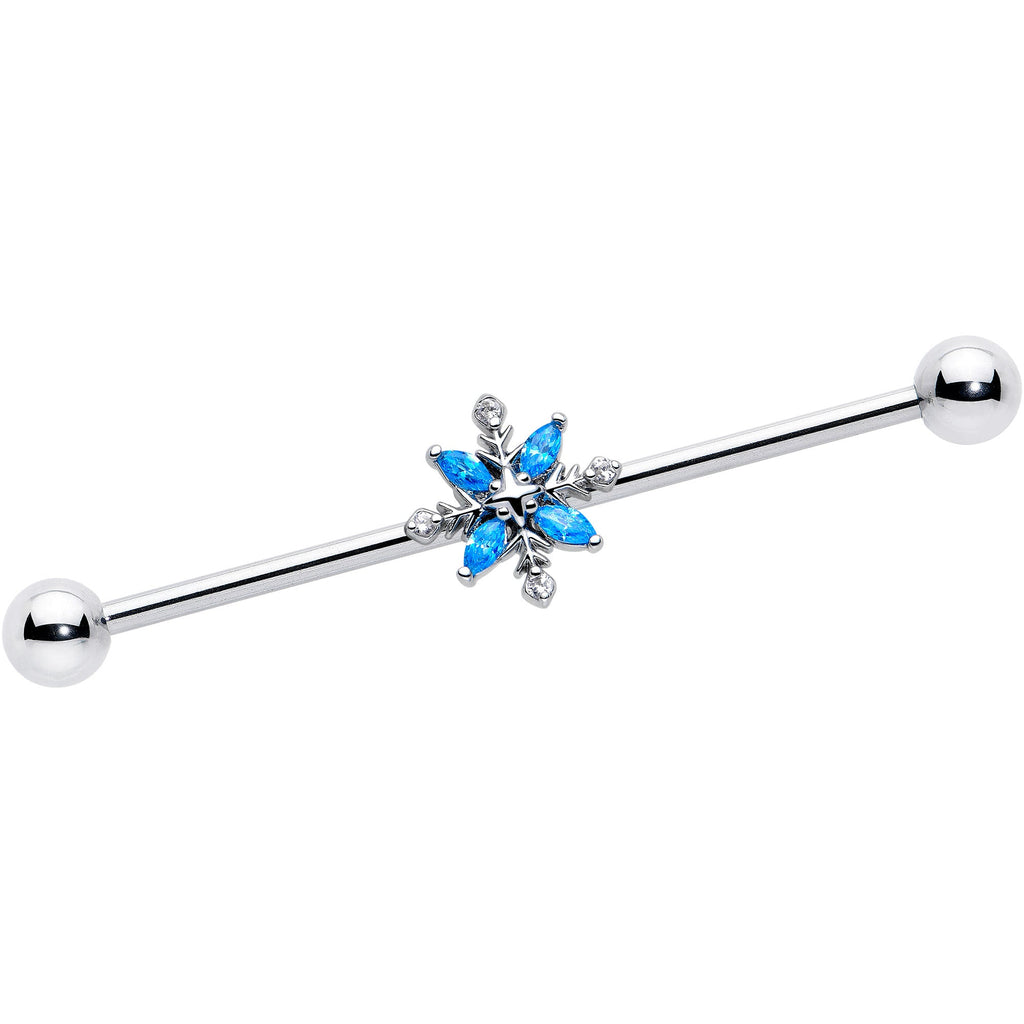 BodyCandy 14G Blue CZ Gem Classic Flower Industrial Barbell 38mm — main product shot
