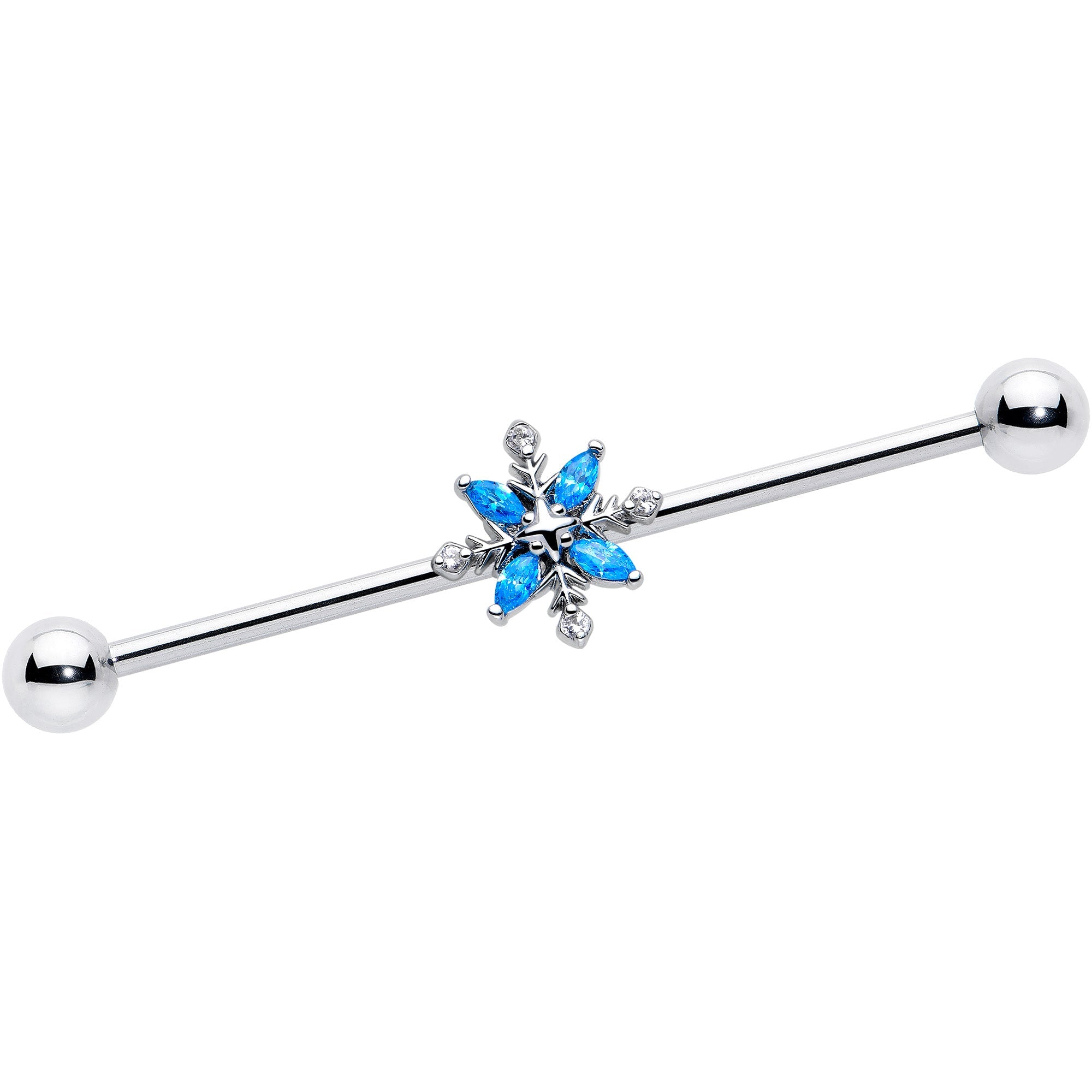 BodyCandy 14G Blue CZ Gem Classic Flower Industrial Barbell 38mm — main product shot