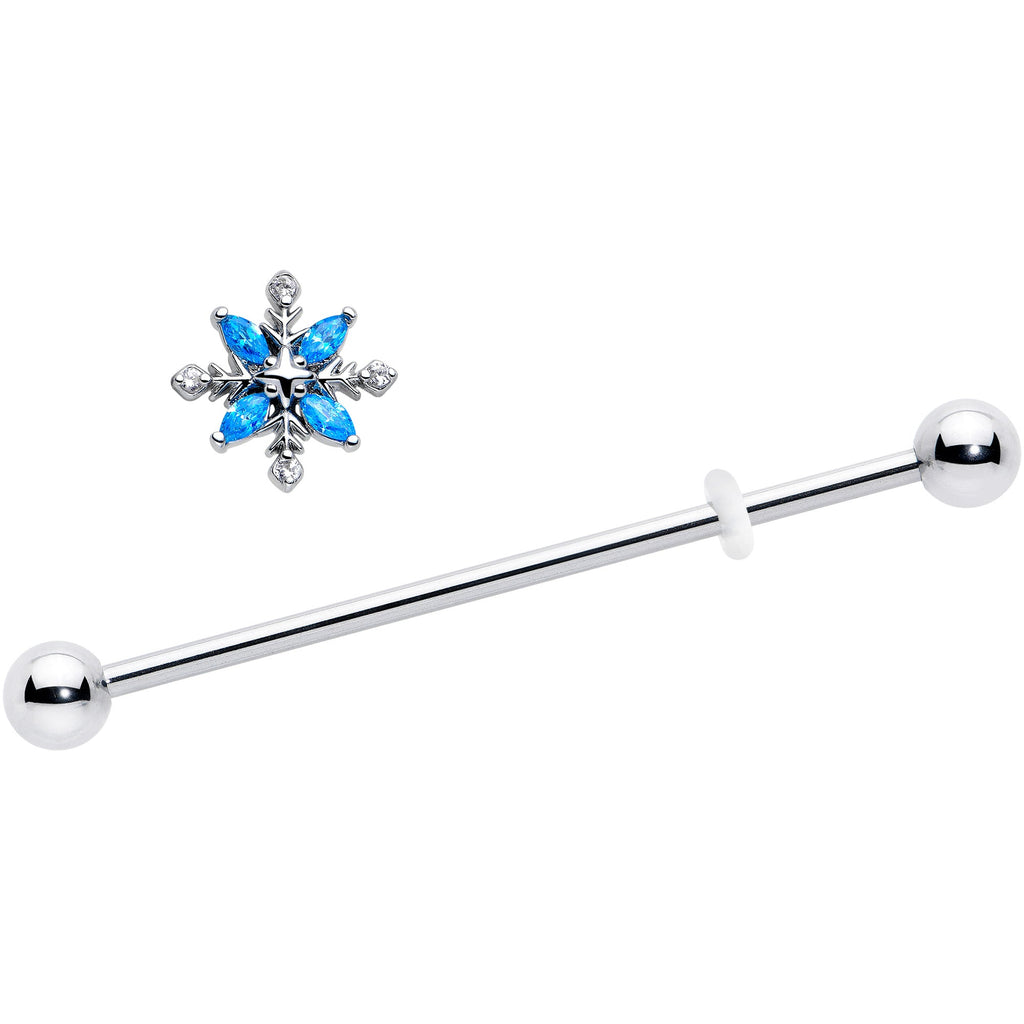 BodyCandy 14G Blue CZ Gem Classic Flower Industrial Barbell 38mm — detail close-up
