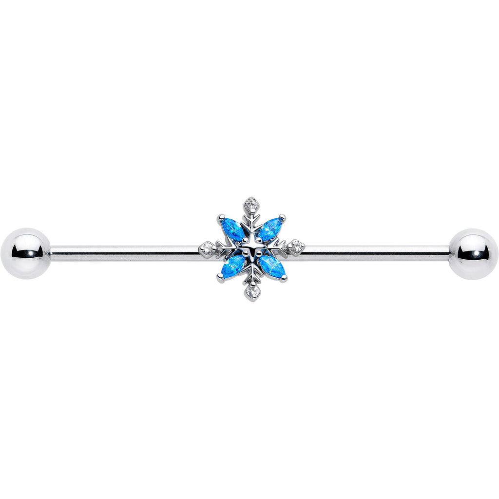 BodyCandy 14G Blue CZ Gem Classic Flower Industrial Barbell 38mm — lifestyle context