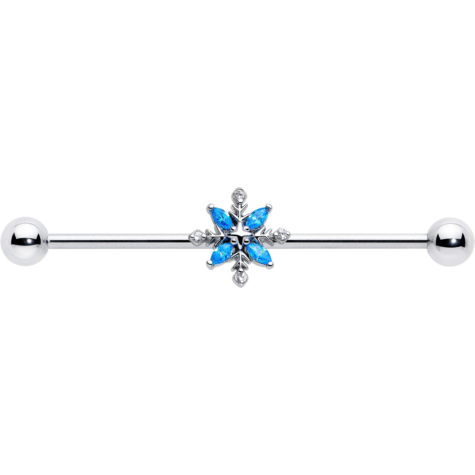 BodyCandy 14G Blue CZ Gem Classic Flower Industrial Barbell 38mm — lifestyle context