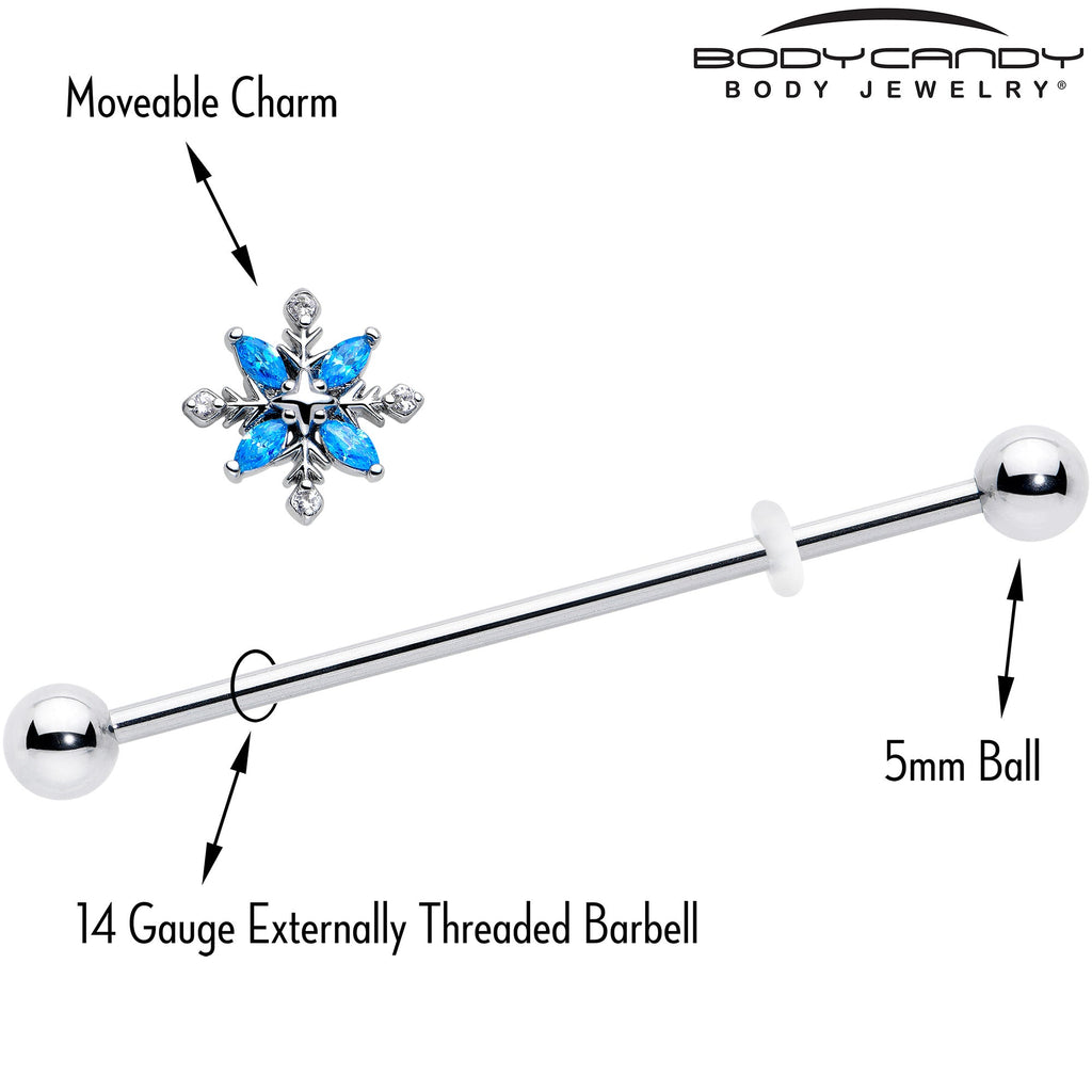 BodyCandy 14G Blue CZ Gem Classic Flower Industrial Barbell 38mm — side view