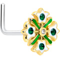 BodyCandy 20G 7mm Green Gem Flower Wreath L Shape Nose Ring — main product shot