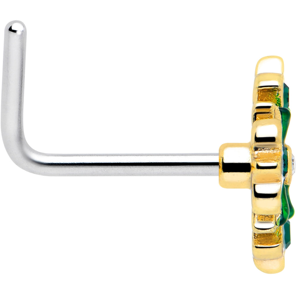 BodyCandy 20G 7mm Green Gem Flower Wreath L Shape Nose Ring — side view