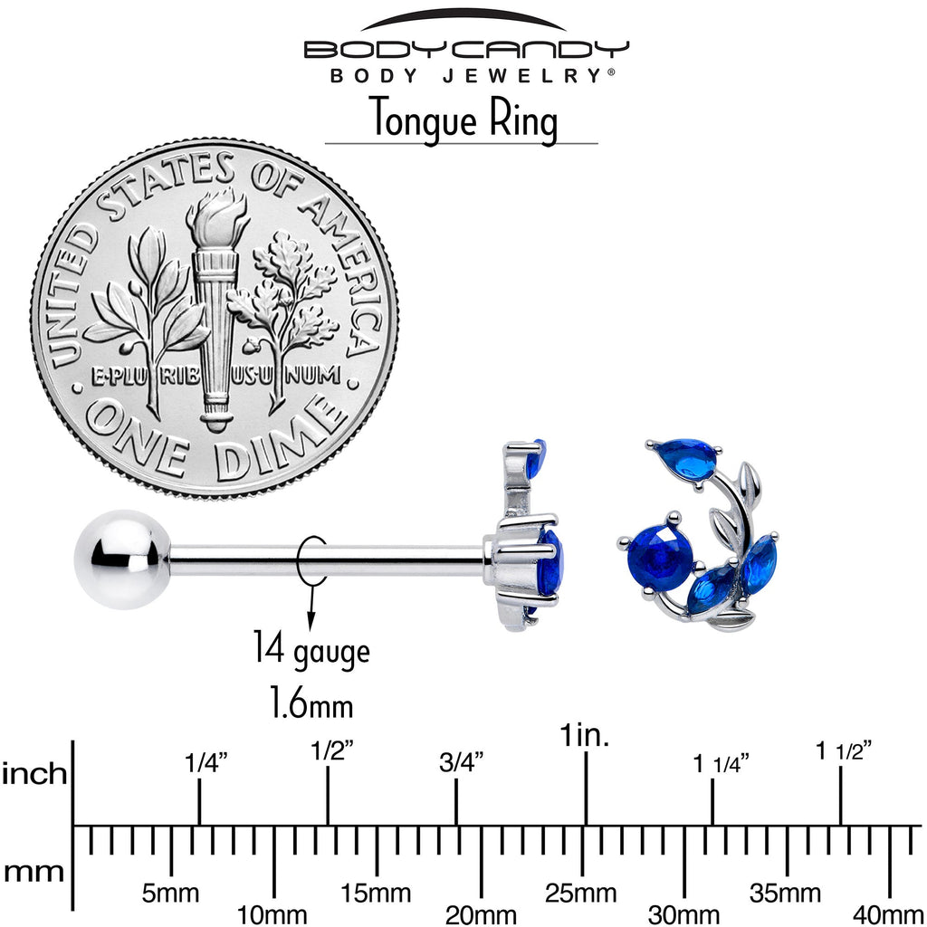 BodyCandy Blue Gem Twining Vine Barbell Tongue Ring — back view