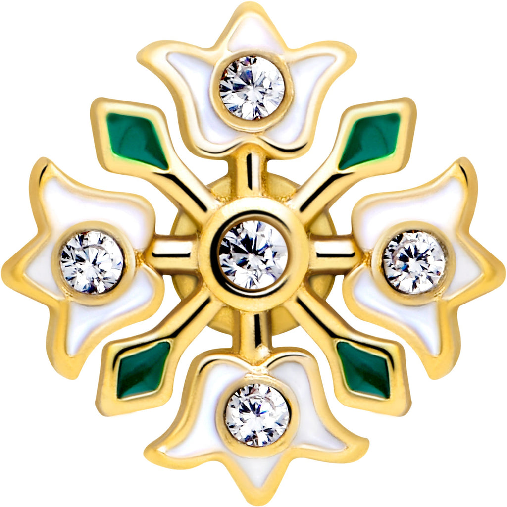 BodyCandy Clear Gem Gold Tone Flower Wreath Barbell Tongue Ring — lifestyle context