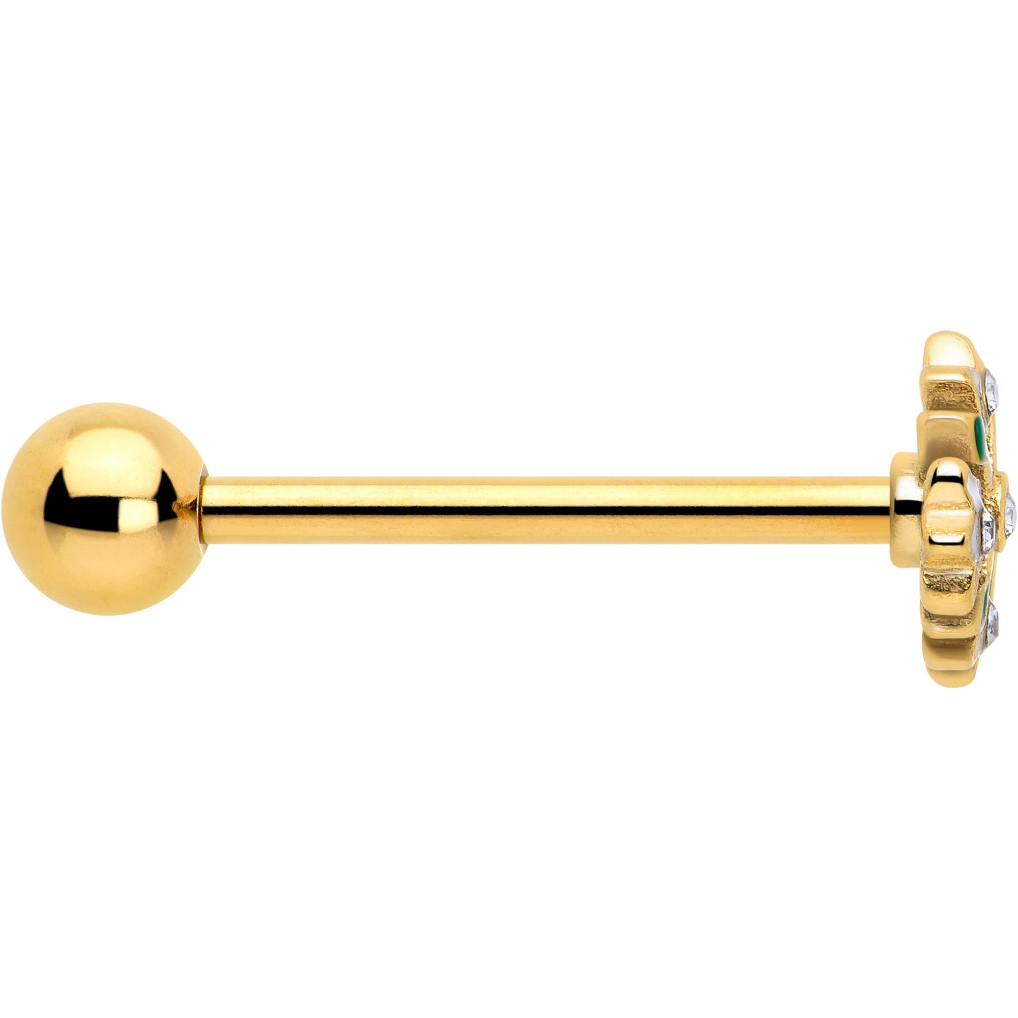 BodyCandy Clear Gem Gold Tone Flower Wreath Barbell Tongue Ring — side view