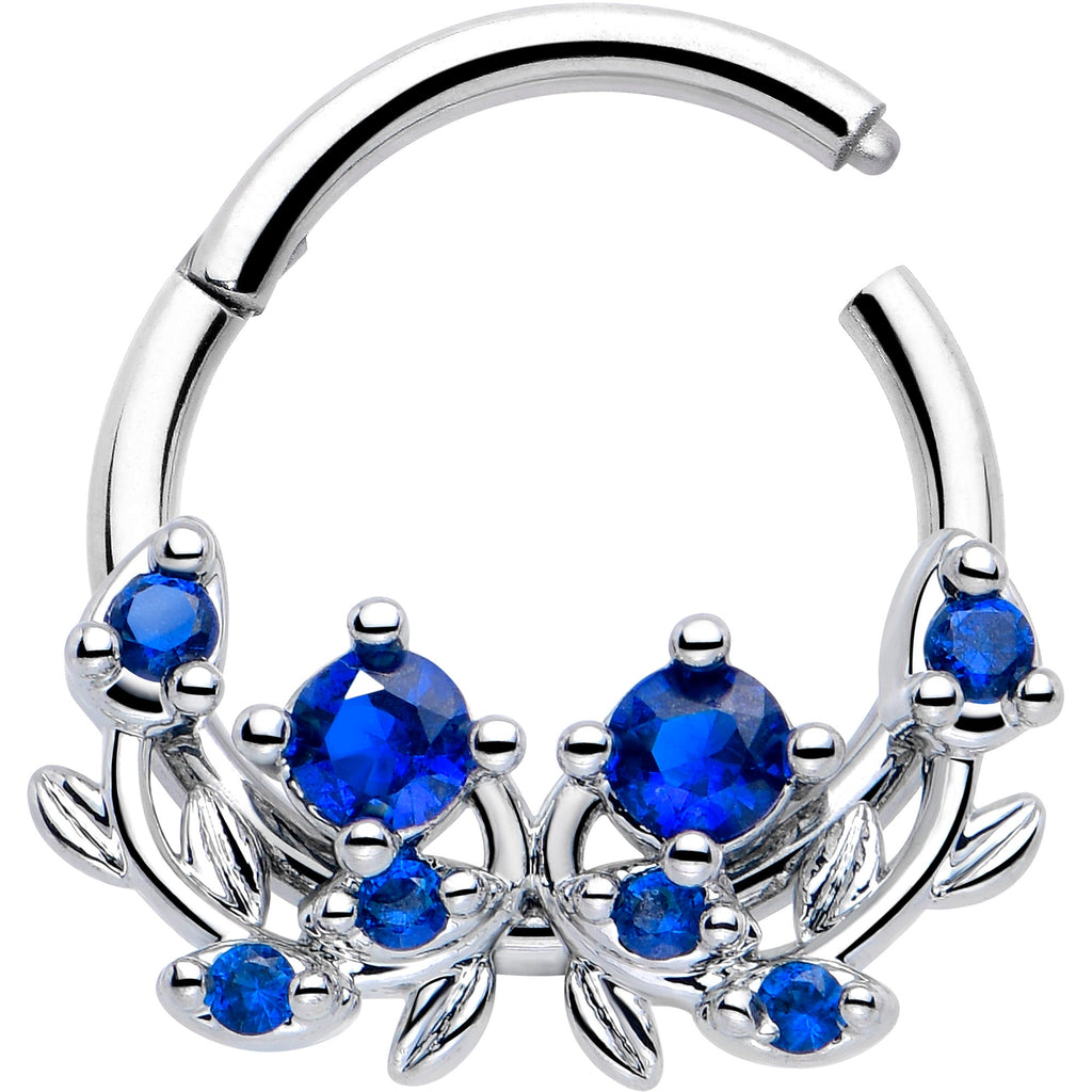 BodyCandy 16G 3/8 Blue Gem Twining Vine Hinged Segment Ring — detail close-up