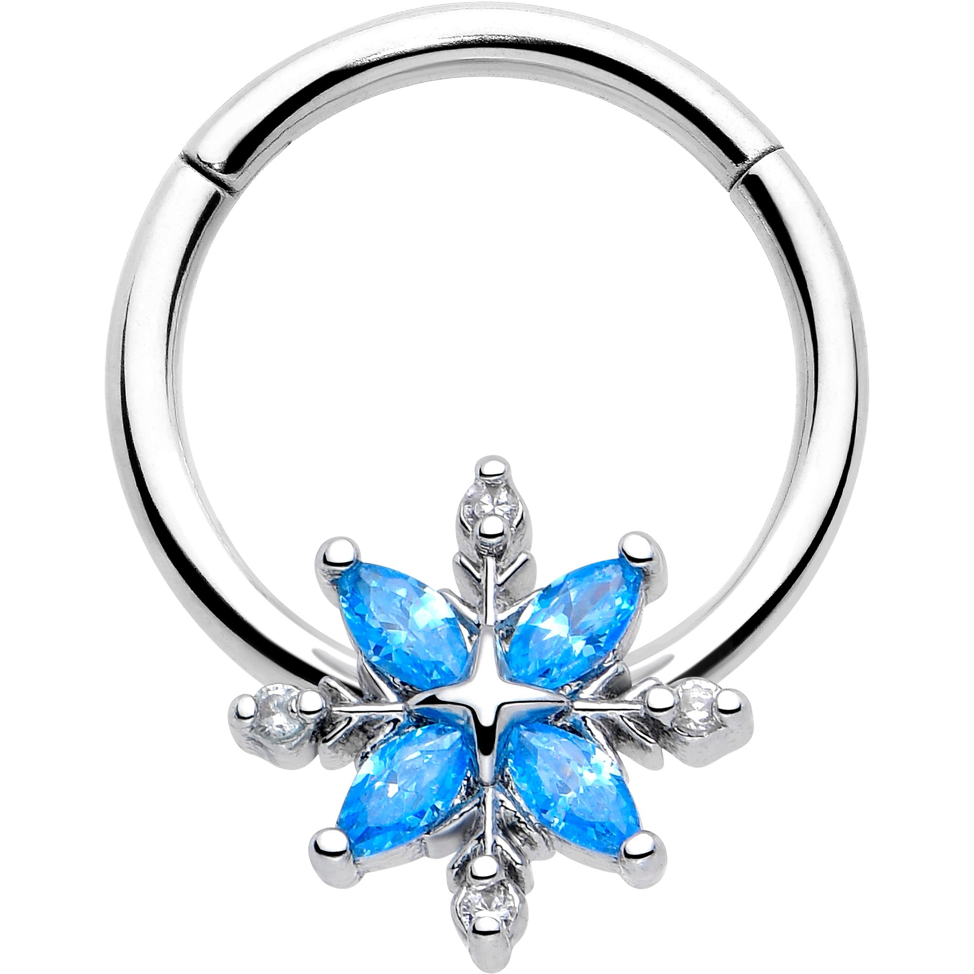 BodyCandy 16G 3/8 Blue CZ Gem Classic Flower Hinged Segment Ring — main product shot