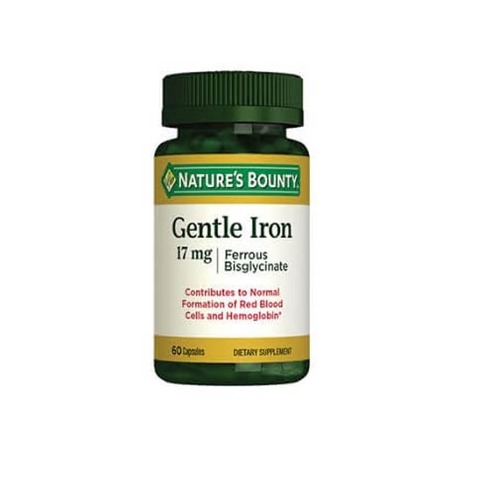 Nature's Bounty Gentle Iron 17 mg - Iron Supplement with Vitamin C, Folate & B12 - 60 Capsules