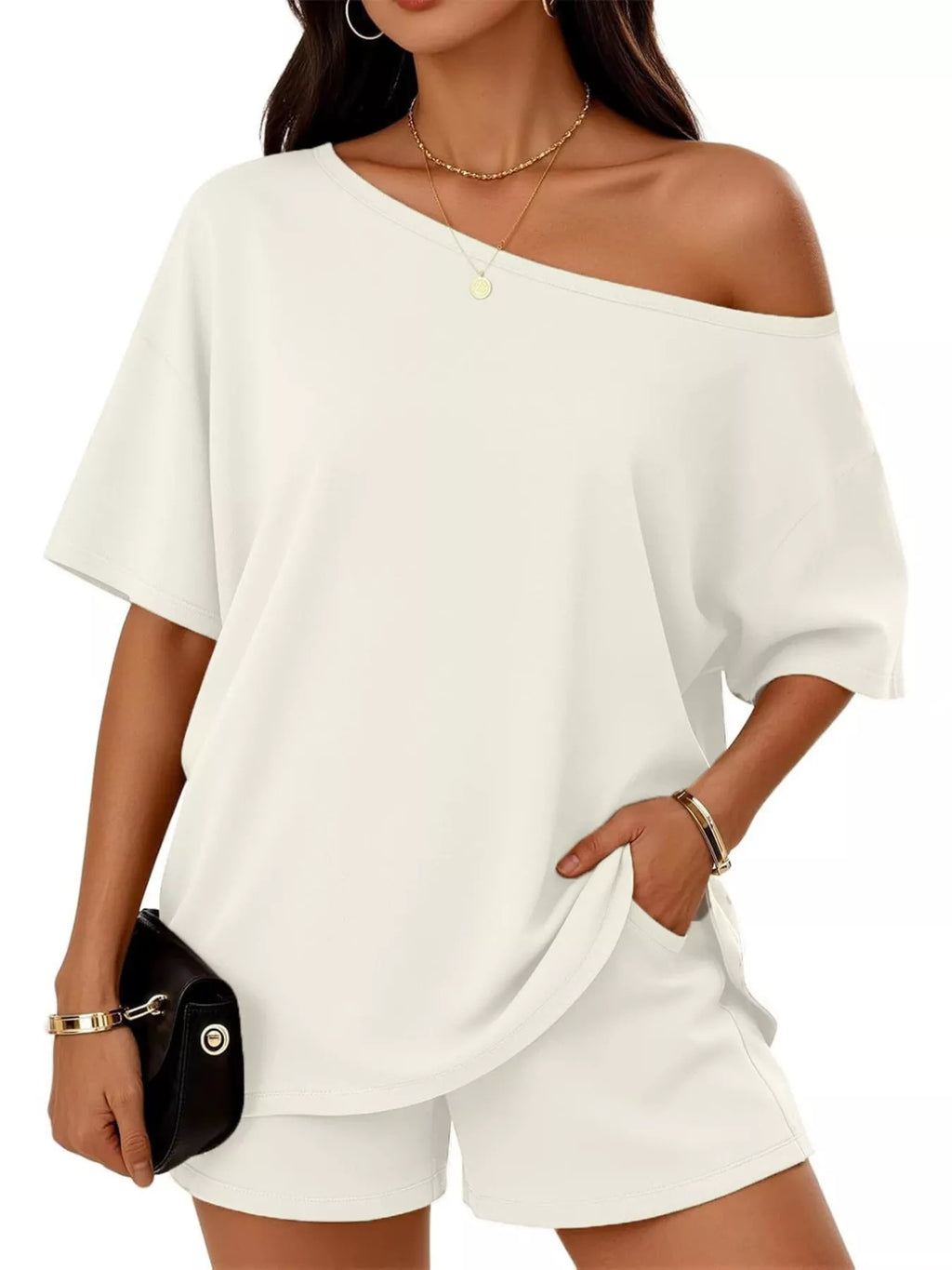Full Size One Shoulder Top and Shorts Set Plus Size