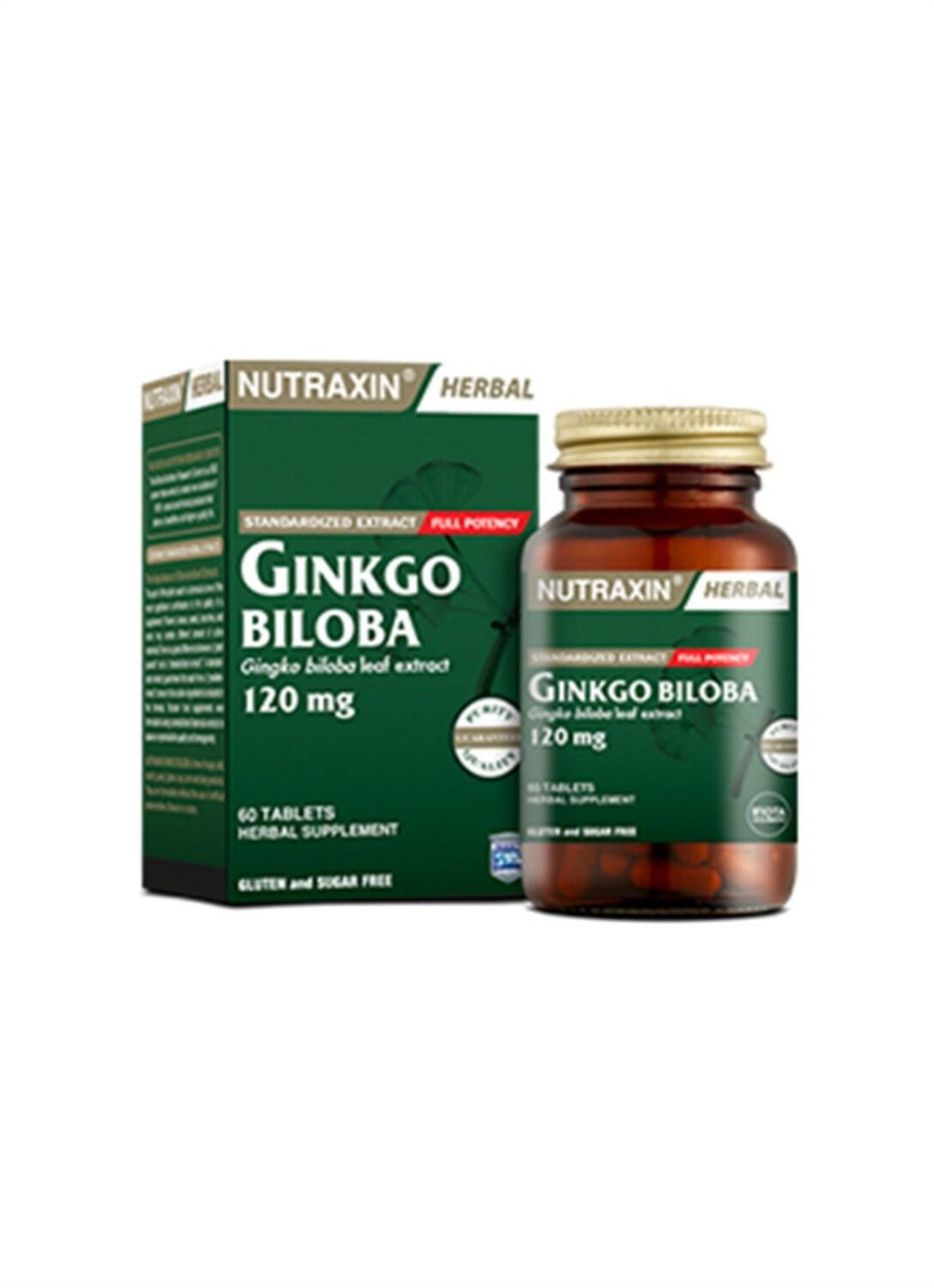 Nutraxin Ginkgo Biloba 120 mg Supplement - Brain Health & Cognitive Support for Adults, 60 Capsules