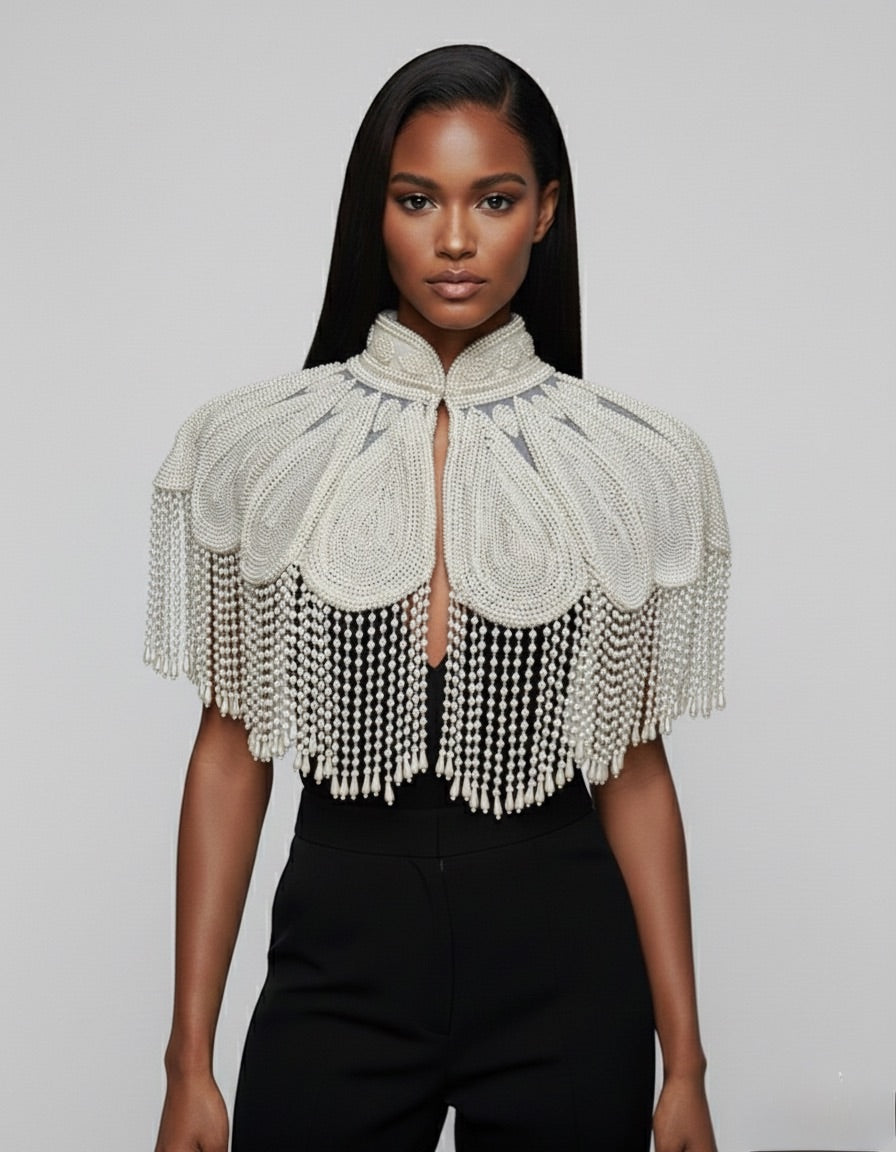L'Jai Amor Pearl Halo Cape — detail close-up