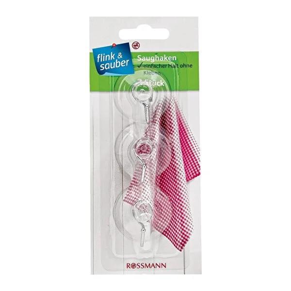 Flink & Sauber 3-Pack Transparent Adhesive Hooks - Strong Hanging Solution for Home Organization