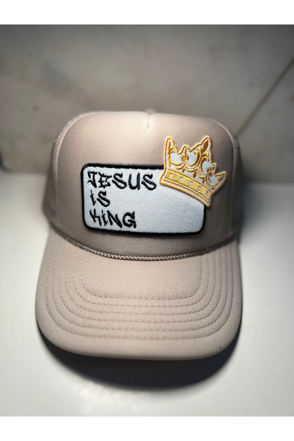 Pretty Little Patriot Pretty Little Patriot Jesus is King patch trucker hat -clearance — lifestyle worn / used context