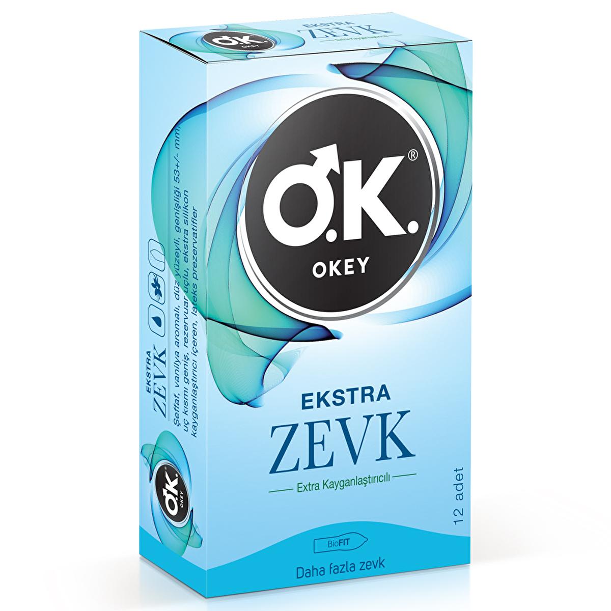 Okey Ekstra Zevk Prezervatif - Lubricated Condoms for Enhanced Intimacy and Comfort - 12 Units