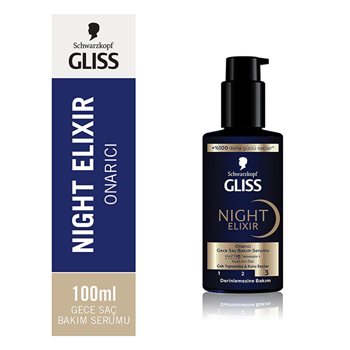 Gliss Night Elixir Repairing Night Hair Care Serum with HAPTIQ Technology - Overnight Hair Repair, Black Pearl Extract, 3.38 fl oz